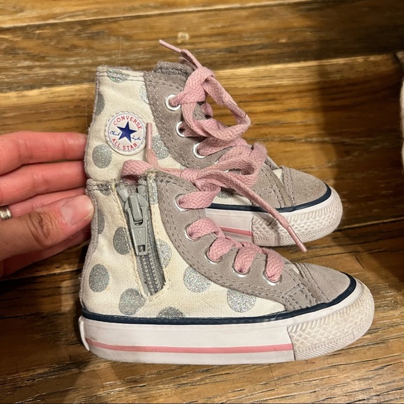 Converse Gray and Silver Glitter Polka Dot Hi Tops - Picture 3 of 7